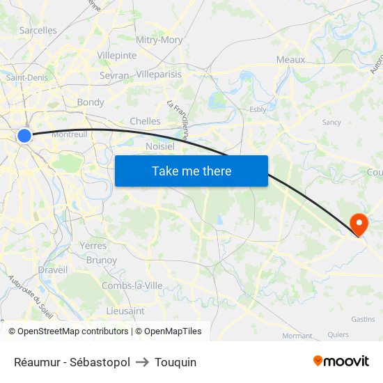 Réaumur - Sébastopol to Touquin map