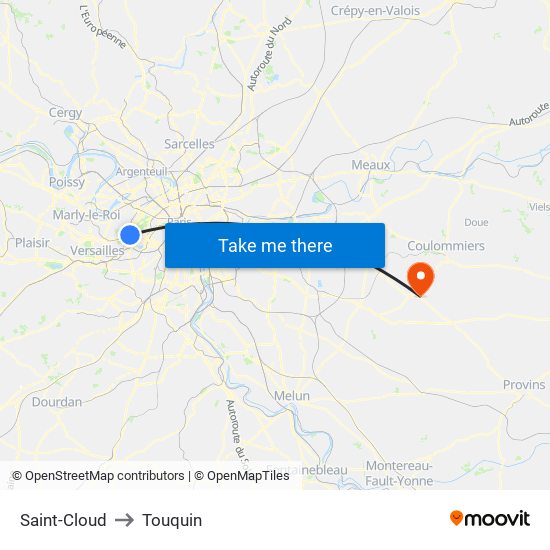 Saint-Cloud to Touquin map