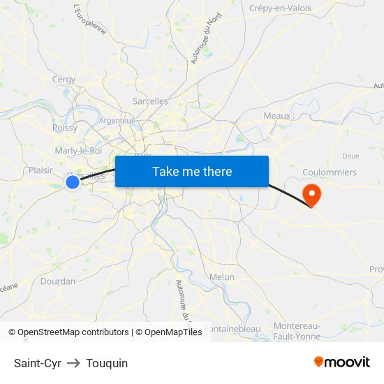 Saint-Cyr to Touquin map