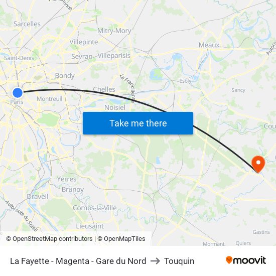 La Fayette - Magenta - Gare du Nord to Touquin map
