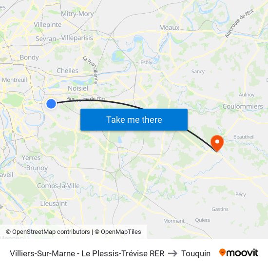Villiers-Sur-Marne - Le Plessis-Trévise RER to Touquin map