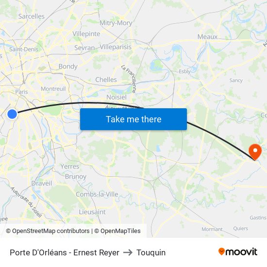 Porte D'Orléans - Ernest Reyer to Touquin map