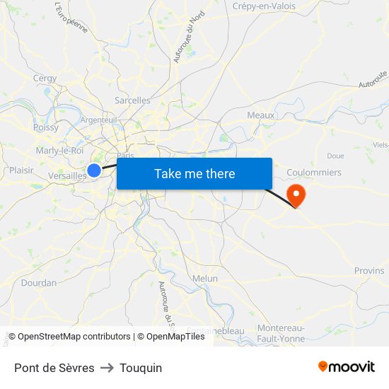 Pont de Sèvres to Touquin map