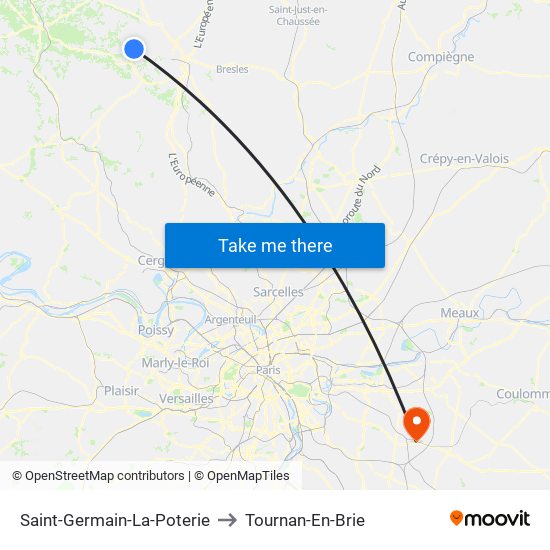 Saint-Germain-La-Poterie to Tournan-En-Brie map