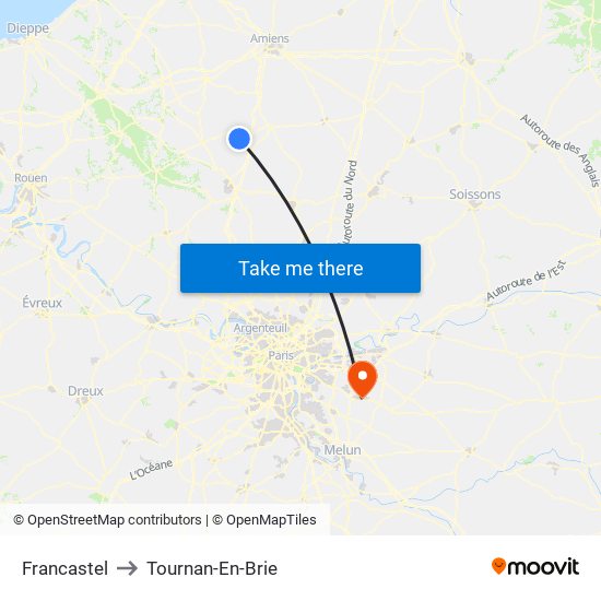 Francastel to Tournan-En-Brie map