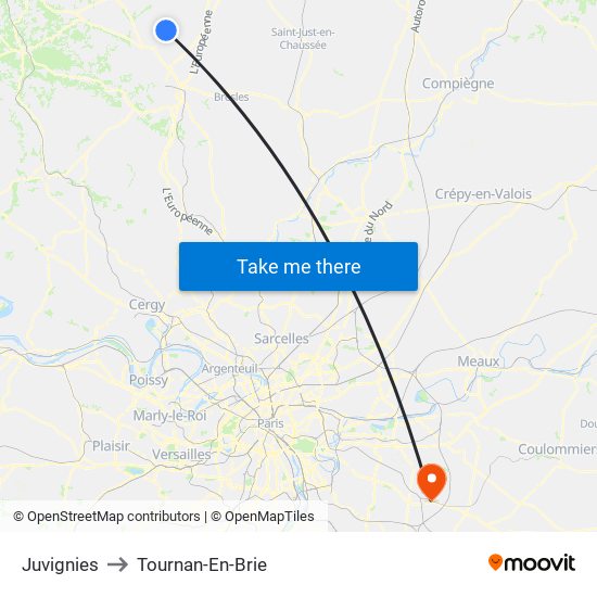 Juvignies to Tournan-En-Brie map