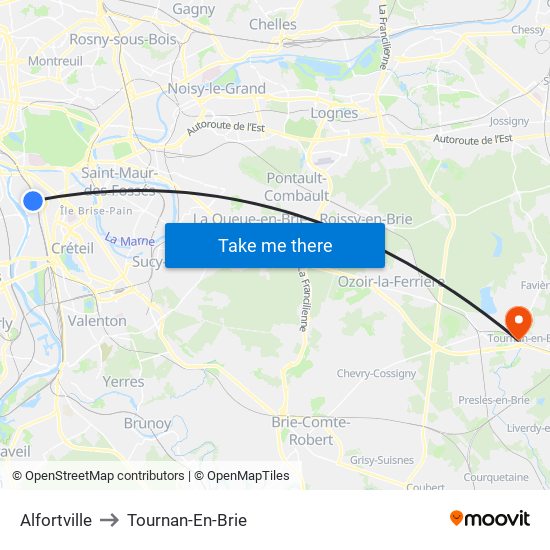 Alfortville to Tournan-En-Brie map