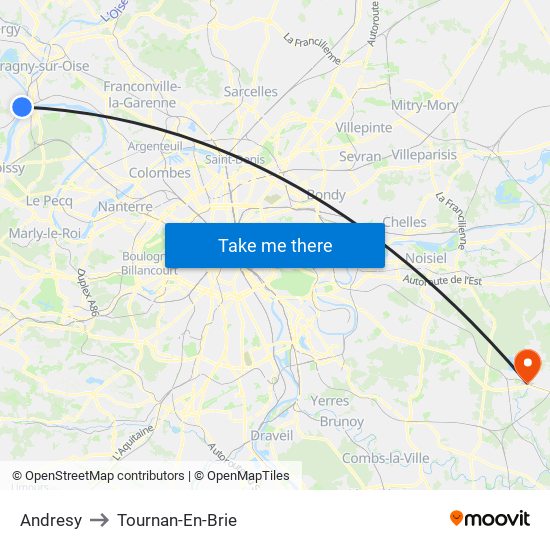 Andresy to Tournan-En-Brie map