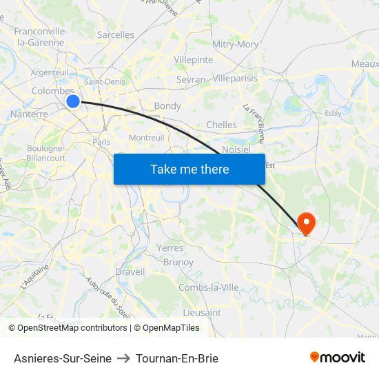 Asnieres-Sur-Seine to Tournan-En-Brie map