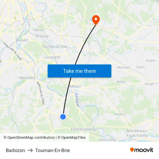 Barbizon to Tournan-En-Brie map
