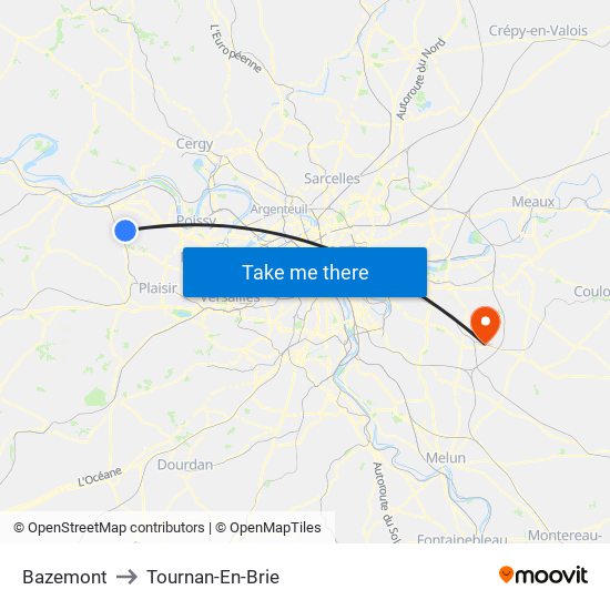 Bazemont to Tournan-En-Brie map