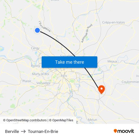 Berville to Tournan-En-Brie map