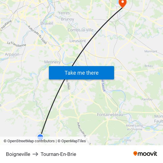 Boigneville to Tournan-En-Brie map