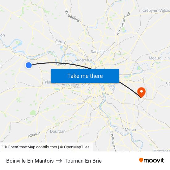 Boinville-En-Mantois to Tournan-En-Brie map