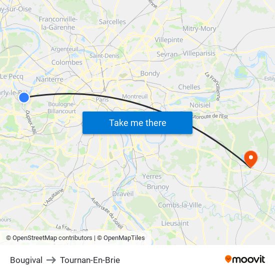 Bougival to Tournan-En-Brie map