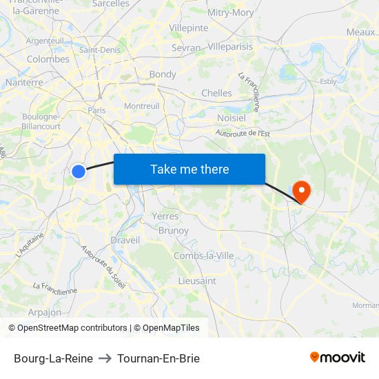 Bourg-La-Reine to Tournan-En-Brie map