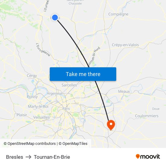 Bresles to Tournan-En-Brie map