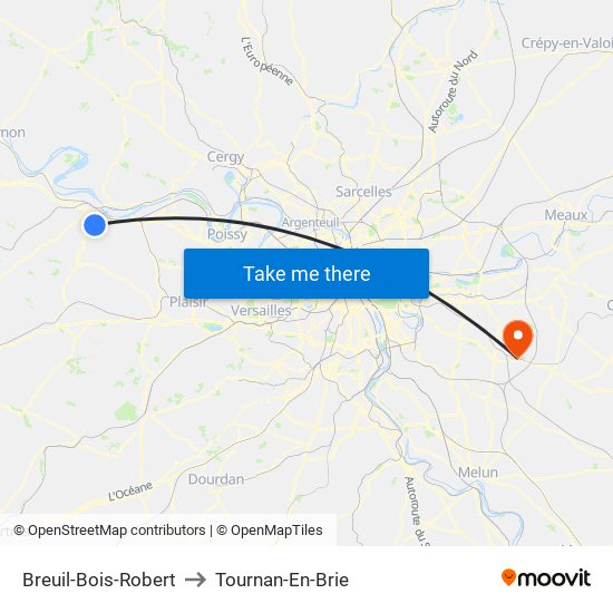 Breuil-Bois-Robert to Tournan-En-Brie map