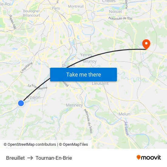Breuillet to Tournan-En-Brie map