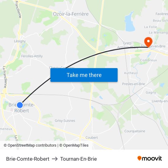 Brie-Comte-Robert to Tournan-En-Brie map