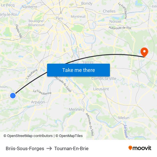 Briis-Sous-Forges to Tournan-En-Brie map