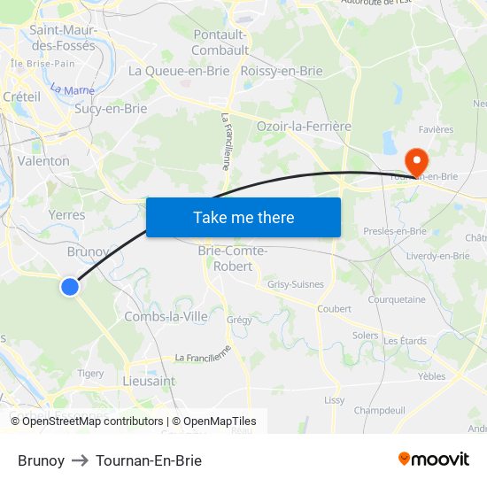 Brunoy to Tournan-En-Brie map