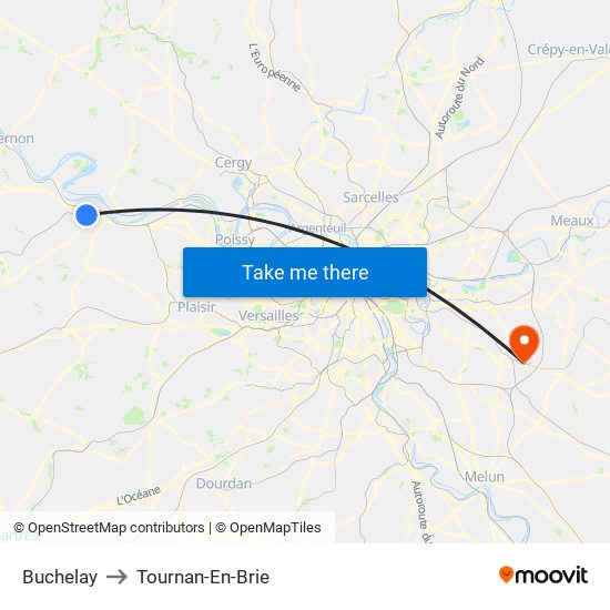 Buchelay to Tournan-En-Brie map