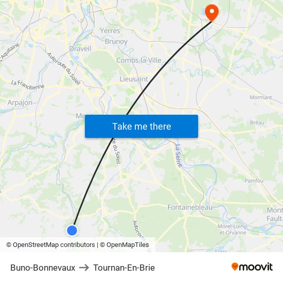 Buno-Bonnevaux to Tournan-En-Brie map