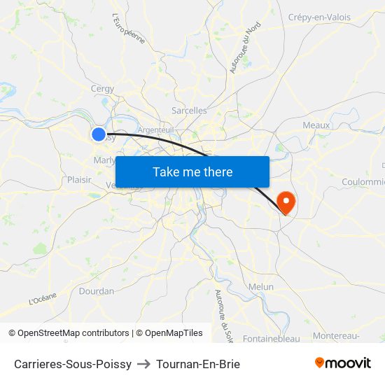 Carrieres-Sous-Poissy to Tournan-En-Brie map