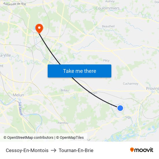 Cessoy-En-Montois to Tournan-En-Brie map