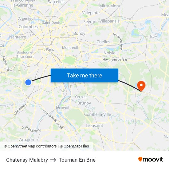 Chatenay-Malabry to Tournan-En-Brie map