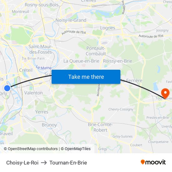 Choisy-Le-Roi to Tournan-En-Brie map