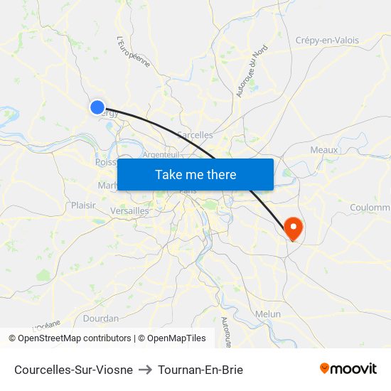 Courcelles-Sur-Viosne to Tournan-En-Brie map