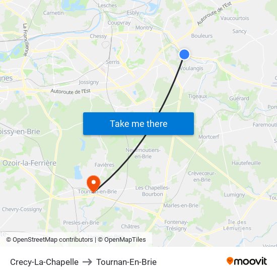 Crecy-La-Chapelle to Tournan-En-Brie map