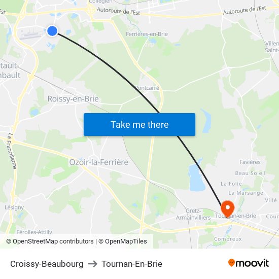 Croissy-Beaubourg to Tournan-En-Brie map