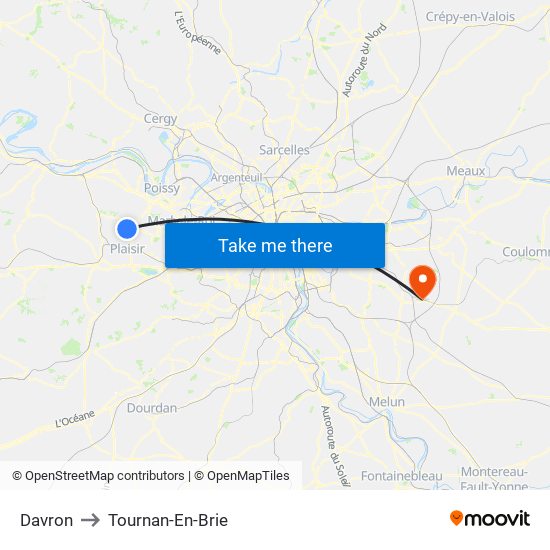 Davron to Tournan-En-Brie map
