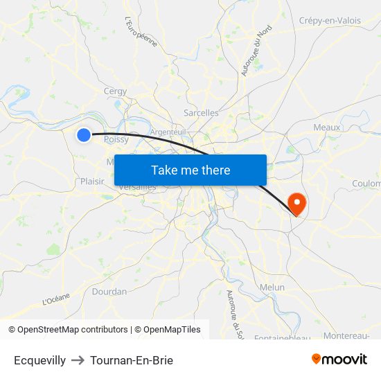 Ecquevilly to Tournan-En-Brie map