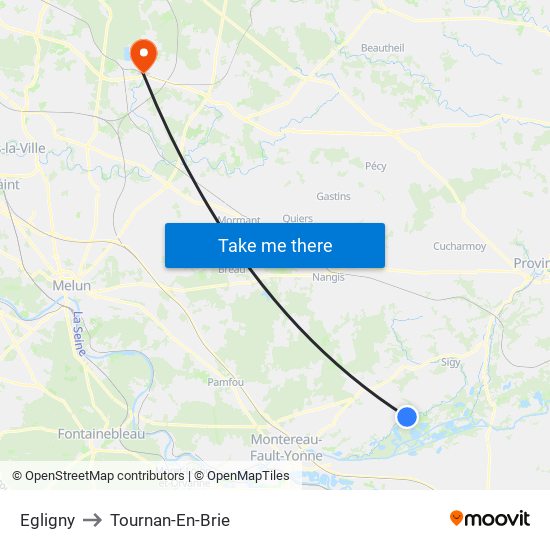 Egligny to Tournan-En-Brie map