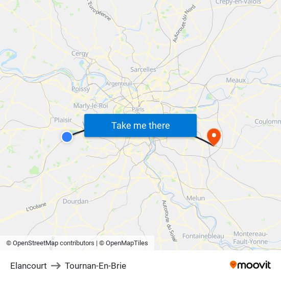 Elancourt to Tournan-En-Brie map