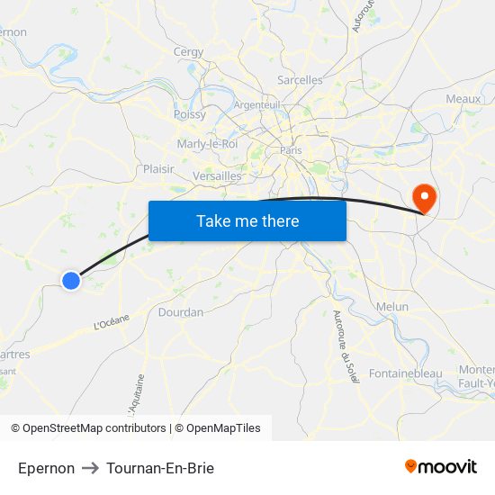 Epernon to Tournan-En-Brie map
