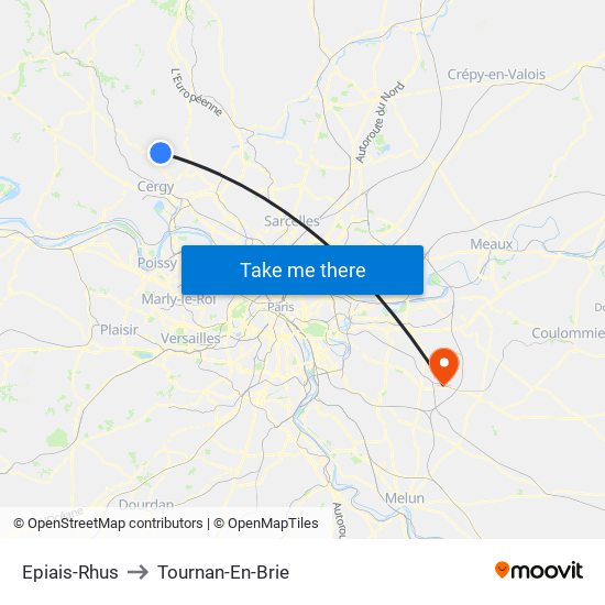 Epiais-Rhus to Tournan-En-Brie map