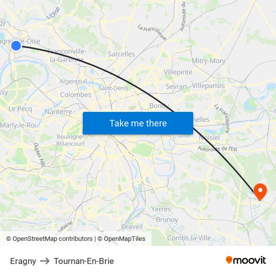 Eragny to Tournan-En-Brie map