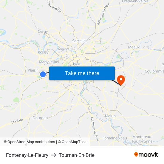 Fontenay-Le-Fleury to Tournan-En-Brie map