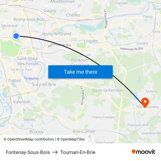 Fontenay-Sous-Bois to Tournan-En-Brie map