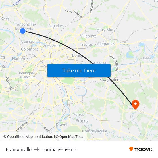 Franconville to Tournan-En-Brie map