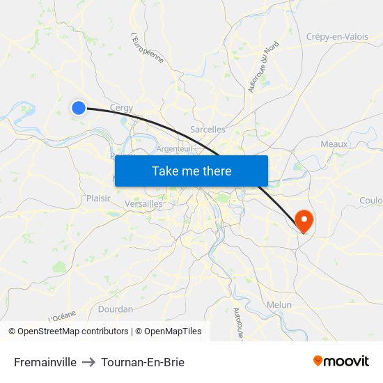 Fremainville to Tournan-En-Brie map