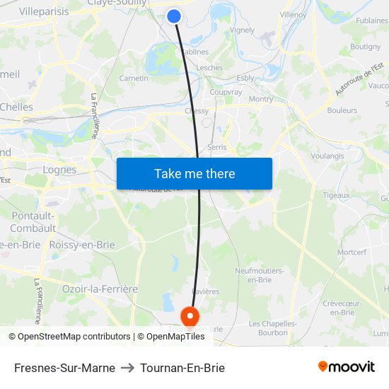 Fresnes-Sur-Marne to Tournan-En-Brie map