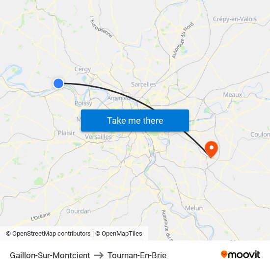Gaillon-Sur-Montcient to Tournan-En-Brie map