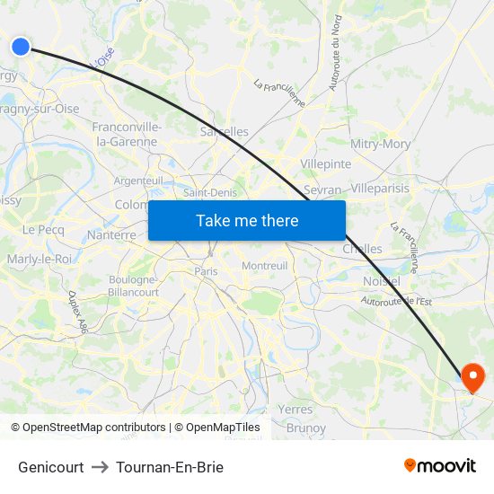 Genicourt to Tournan-En-Brie map