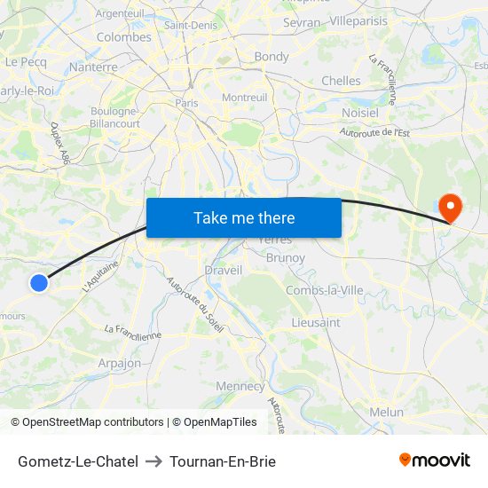 Gometz-Le-Chatel to Tournan-En-Brie map